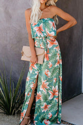 Schulterfreies, trendiges Maxikleid aus Spitze mit hoher Taille