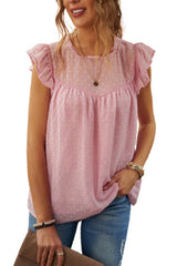 Chic Encounter – Gepunktetes Kurzarm-Top mit Spitze – 3 Farben