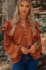 Amelia Dawn – Oberteil mit Ballonärmeln und Rüschen und Knöpfen