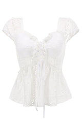 Soak Up the Sun – Crop-Top mit Spitzen-Puffärmeln