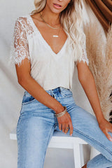 Heart Of Happiness Kurzarm-Spitzentop – 3 Farben