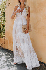 Angel in Disguise – Rückenfreies Maxikleid mit Spitzenbesatz und Blumenmuster – 3 Farben