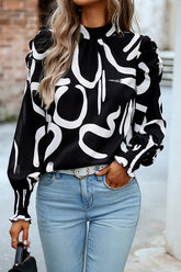 Certain Love Print Statement-Ärmel-Smocked-Top – 5 Farben