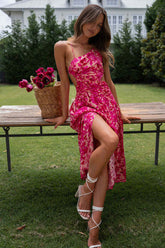 Midikleid mit hohem Schlitz und „Beauty And Brains“-Print – 5 Farben