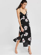 Fun High Slit Open Back Flower Cami Dress