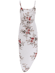 Wunderschönes Slip-Blumen-Kordelzug-Taille Asymmetrisches Urlaubskleid