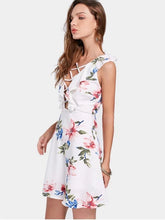 Gorgeous Floral Print Criss Cross Ruffled Plunge Dress
