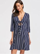 Fashion Striped Plunging Neck Skater Dress