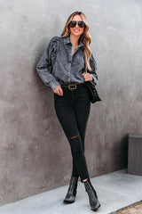 Let's Go Westward – Langärmliges Denim-Oberteil mit Knopfleiste