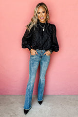 No Secrets – Schwarzes Oberteil mit auffälligen Ärmeln und Bindeband am Rücken