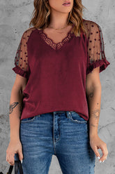 Hello Beautiful – Kurzarm-Top aus transparentem Tüll mit Punkten – 4 Farben