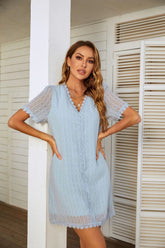 V-NECK SHORT-SLEEVED POLKA-DOT LACE DRESS