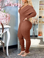 Indiebeautie V-Neck Ribbed Jumpsuit