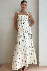 Living Is Easy Maxikleid mit Boho-Print und Taschen