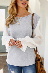 Langärmliges Top mit Kristallgitter-Plissee