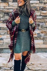 Vollendeter OL-Strickcardigan mit kariertem Quastendruck