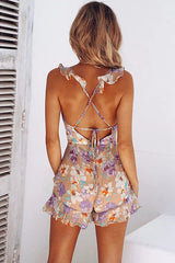 Rückenfreier Strampler mit Rüschen und Lotus-Print