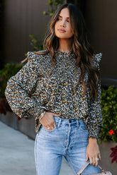 Evermore gesmoktes Rüschentop mit Blumendruck – 2 Farben