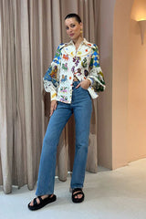 Künstlerisch schickes Langarm-Top mit Boho-Print