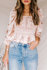 Raffiniertes Satin-Top mit Rüschen in Creme – 2 Farben