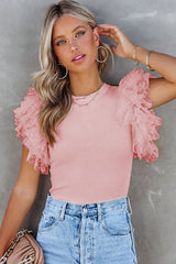 On Your Time – Stricktop mit Swiss Dot-Tüllärmeln – 3 Farben