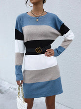 STYLISH TURTLENECK COLOR MATCHING SWEATER DRESS