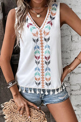 Just Be You Boho Ärmelloses Top mit bestickter Quaste – 4 Farben