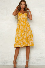 Midikleid mit Knopfleiste und Blätter-Print