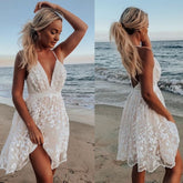 White solid Backless Lace Mini dress