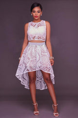 Lace Pattern High&Low Suit