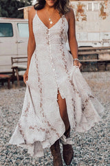 Maxikleid mit hohem Schlitz und „All My Life“-Print