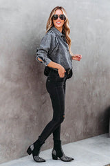 Let's Go Westward – Langärmliges Denim-Oberteil mit Knopfleiste