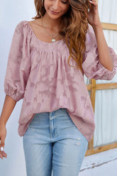 Hours with You – Kurzärmliges Jacquard-Oberteil mit Blumenmuster – 7 Farben