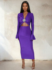 Maxikleid mit Cut-Outs vorne und langen ausgestellten Ärmeln