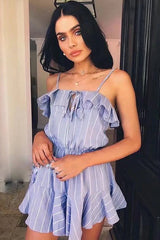 Blau gestreifter Ausflugs-Strampelanzug mit Rüschen