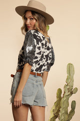 Kurzarm-Top mit Pailletten im Cow Boy-Print – 2 Farben