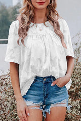 Mind On Sunshine Floral Jacquard Kurzarm-Top – 6 Farben