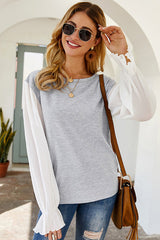 Langärmliges Top mit Kristallgitter-Plissee