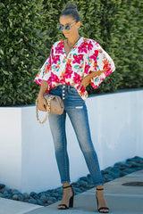 Oberteil mit Knopfleiste und „Grow Toward Love“-Print – 2 Farben