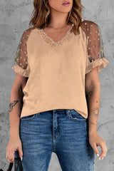 Hello Beautiful – Kurzarm-Top aus transparentem Tüll mit Punkten – 4 Farben