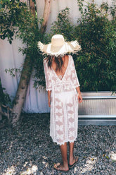 Sonnencreme-Bikini-Strandkleid aus Spitze