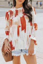 Langärmliges, gesmoktes Oberteil mit Move To Love-Print