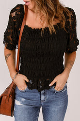 Sweetly Sentimental – Plissee-Top mit kurzen Ärmeln aus Spitze – 4 Farben