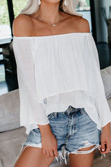 Love Lights – Weißes, schulterfreies Oberteil mit Rüschen