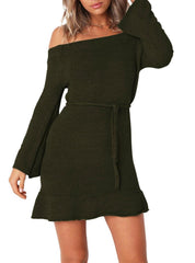 Schmaler Pulloverrock, schulterfreies Pulloverkleid