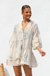 Open Your Heart Minikleid in A-Linie mit Baumwolldruck – 5 Farben