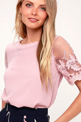 Try To Keep Up – Kurzärmliges Top mit Spitzenstickerei – 4 Farben