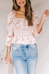 Raffiniertes Satin-Top mit Rüschen in Creme – 2 Farben