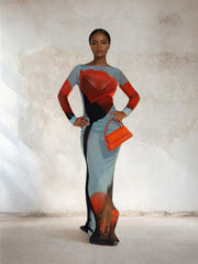 Durchsichtiges Maxikleid mit Rosendruck