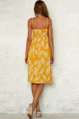 Midikleid mit Knopfleiste und Blätter-Print